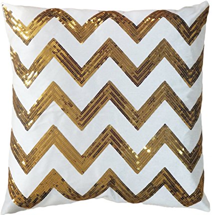 Decorative Sequins Zig-Zag Pattern Throw Pillow COVER 18" Gold