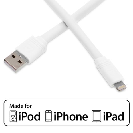 Aduro - Apple Certified  MFi Lifetime Warranty - USB to Lightning Long FLAT Charge and Sync Cable fits all Apple Devices with Lightning Connector - iPhone 5  5S  5C  6  6 Plus iPad 4 iPad Mini iPad Air New iPod Touch and Nano 6 Feet  18 Meters White