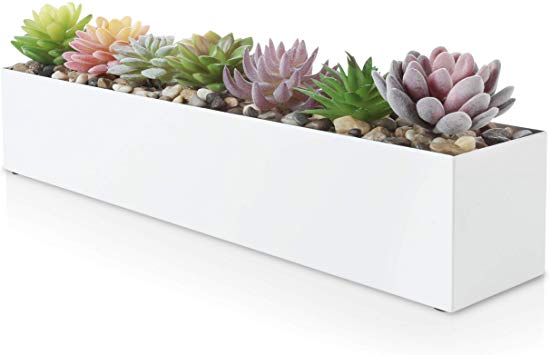 Modern White Rectangle Planter Box | 16" Metal Planter Perfect as a Succulent Planter | Narrow Planter Box for Table or Window Sill Planters Indoor | Rectangular Stainless Steel Long Planter