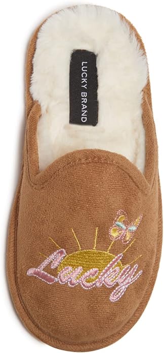 Lucky Brand Girls Micro Suede Scuff Slippers, Fuzzy Rubber Sole House Shoes, Kids Faux Fur Lined Indoor Outdoor Slipper