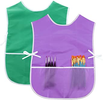 2 Pieces Children's Art Smock, Artist Smock, Waterproof Painting Apron (Purple and Green)