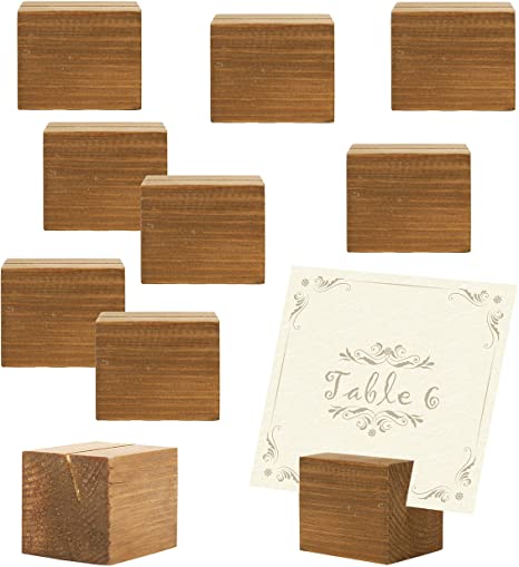 MyGift 10 piece Rustic Natural Wood Rectangular Table Place Card Holders, Beige