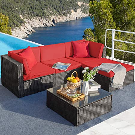 Greesum GS-5PCS8-RD 5 Pieces Patio Sectional Furniture Set, Brown and Red