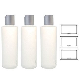 Clear Natural Refillable Plastic Squeeze Bottle with Disc Cap - 6 oz (3 Pack)   Labels
