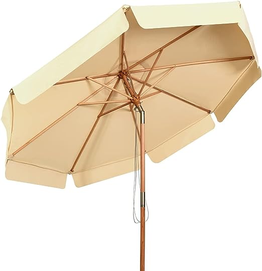 COSTWAY 3M Garden Parasol Umbrella with Tilt Function and Wood Poles, Outdoor Waterproof Sun Protection Canopy Shade, Beach Patio Yard Sunshade Shelter