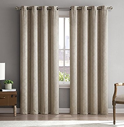 HLC.ME Redmont Lattice Wide-Width Thermal Blackout Grommet Curtain Panel - 84" inch Long (Taupe)