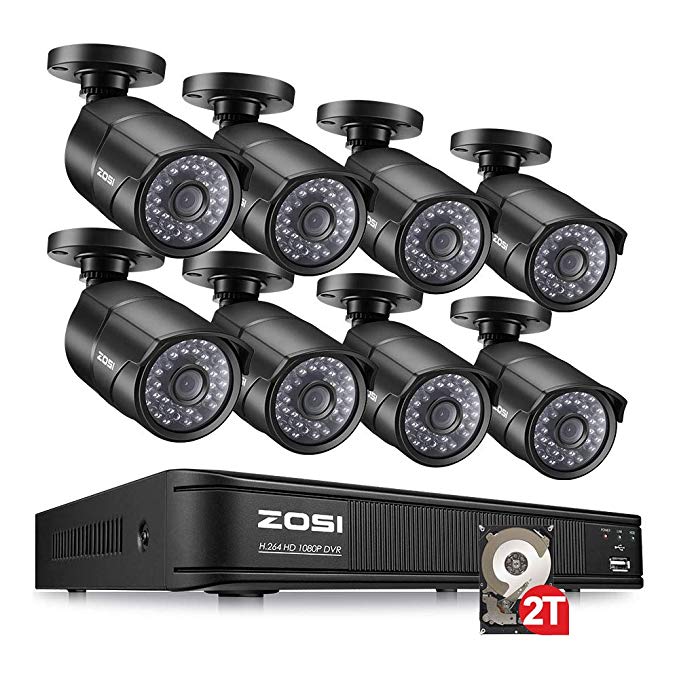 ZOSI PoE Home Security Camera System,8CH 2MP NVR with (8) 2.0 Megapixel 1920x1080 Outdoor/Indoor Surveillance Bullet IP Cameras 120ft Long Night Vision(2TB Hard Drive Built-in)