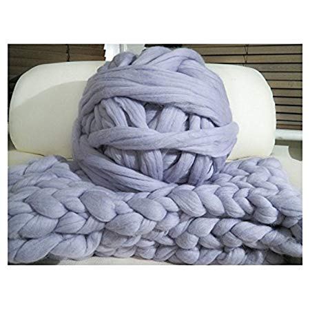 HomeModa Studio Non-Mulesed Chunky Wool Yarn Big Chunky Yarn Massive Yarn Extreme Arm Knitting Giant Chunky Knit Blankets Throws Grey White (0.25kg-0.55lbs-14yard, Grey)