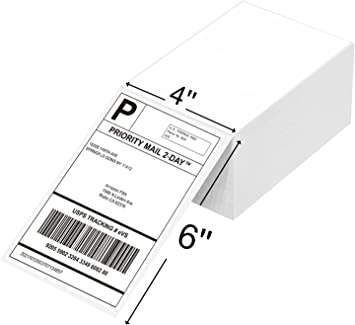 Direct Thermal Labels - Fanfold Shipping Labels White (101x152mm) - Address Label - Sticky Labels Stickers - BPA&BPS Free White Square Label for 4x6 Inch Direct Thermal Printer Labels (500 Labels)