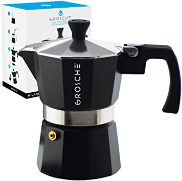 GROSCHE Milano Stovetop Espresso Maker Moka Pot 3 espresso Cup - 5 oz, Black - Cuban Coffee Maker Stove top coffee maker Moka Italian espresso greca coffee maker brewer percolator