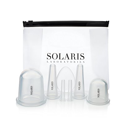 Solaris Lab NYC - Professional 6pc Face & Body Cupping Therapy Massage Set for Anti Wrinkle, Anti Aging, Glowing & Anti Cellulite - Silicone Suction Cups & Free Silicone Makeup Sponge