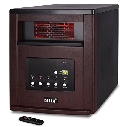 Della 1500-Watt Portable Infrared Space Cabinet Heater Digital Display Remote Control with Wheels (Cherry)