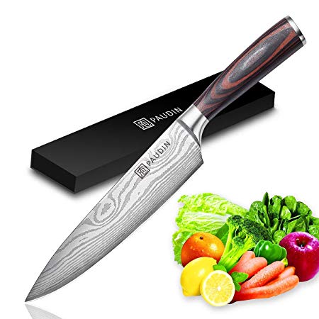 PAUDIN 123 Sta Pro Kitchen 8 Inch Chef's N1 German High Carbon Stainless Steel Knife with Ergonomic Handle, Ultra Sharp, Best Choic, Silver
