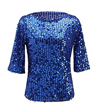 Easyhon Women Sequin Sparkle Glitter Tank Coctail Party Tops Shining T-Shirt Blouses
