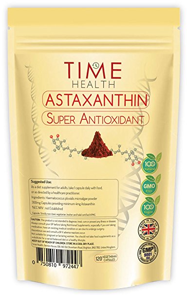 Astaxanthin - 4 Months Supply - 120 Capsules - Super Antioxidant - UK Manufactured to GMP code of practice and ISO 9001 quality assurance