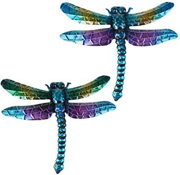 Metal Dragonfly Garden Wall Decor Outdoor Fence Art Outside Hanging Decorations for Living Room, Bedroom set of 2