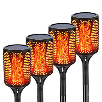 COOFUN Solar Lights LED Waterproof Flickering Flames Torches Solar Lights Outdoor Spotlights Landscape Decoration Lighting Dusk to Dawn Auto On/Off Security Tiki Torch Light for Yard Pathway Patio 4P