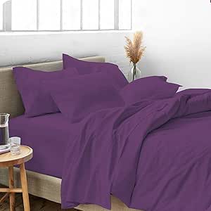 Queen Size 100% Egyptian Cotton 800 Thread Count 4 Piece Sheets Set - 18" Inch Deep Pocket, Smooth & Soft Sateen Weave, Premium Quality Hotel Bedding, Plum Solid