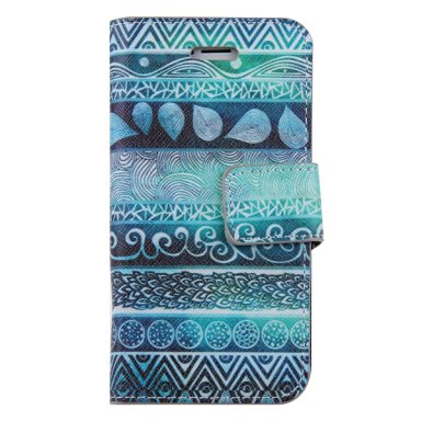 IKASEFU Leather Case for Iphone 5/5s,Flip Case for Iphone 5/5S,Blue Fingerprint Flower Design Wallet Case with Stand and Card Slots for Iphone 5/5S-Fingerprint Flower