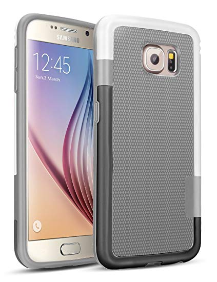 Galaxy S6 Case, TILL(TM) 3 Color Hybrid Dual Layer Shockproof Case [Extra Front Raised Lip] Soft TPU & Hard PC Bumper Protective Case Cover for Samsung Galaxy S6 S VI G9200 GS6 (Gray/White/Black)