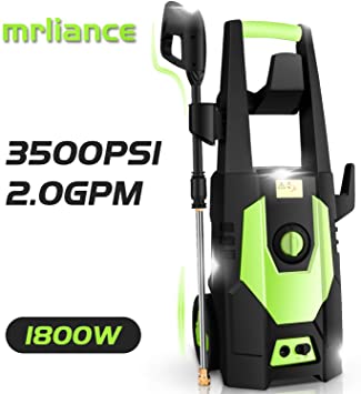 mrliance 3500PSI Electric Pressure Washer, 2.0GPM Electric Power Washer High Pressure Washer with Spray Gun, Brush, and 4 Quick-Connect Spray Tips (Green)