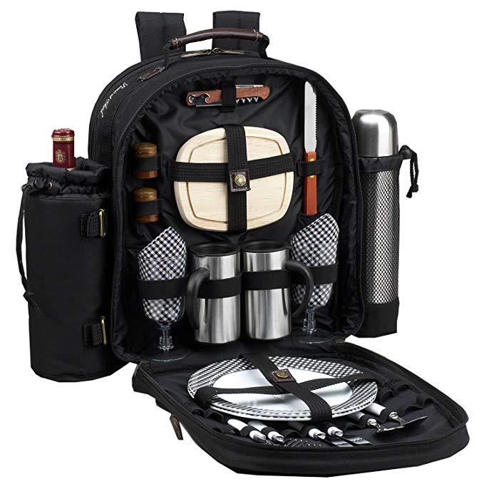 Picnic at Ascot Original Equipped 2 Person Picnic Backpack with Coffee Service, Cooler & Insulated Wine Holder - Designed & Assembled in the USA