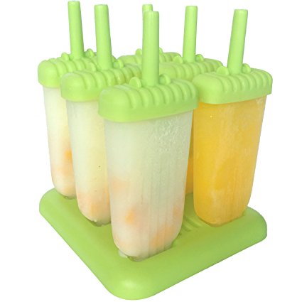 GikBay Popsicle Molds Ice Pop Maker Repeat Use Durable BPA-Free plastic Oval Ice Pop Mold ,Set of 6