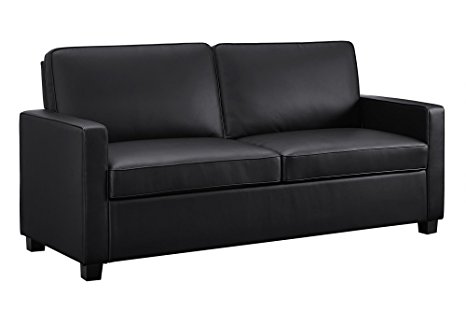 Signature Sleep 2151007 Casey Faux Leather Sofa with Memory Foam Mattress, Full, Black