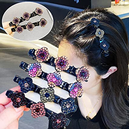 6Pcs Sparkling Crystal Stone Braided Hair Clips, Satin Fabric Hair Bands, Rhinestone Hair Clips, Braided Hair Clip with Rhinestones for Women/Girls (6Pcs)