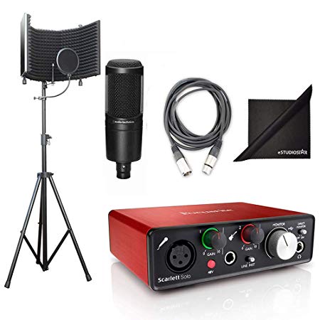 AxcessAbles SF-101Kit Studio Recording w/Audio Technica Condenser Microphone, Podcast Kit, Focusrite Scarlett Solo interface, Free Protools First and Ableton Live Software, Cables and Polishing Cloth