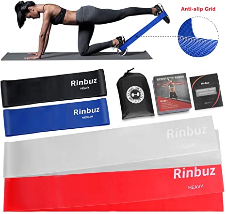 Rinbuz Non-Slip Exercise Resistance Bands for Legs and Butt, Long flat workout Latex Bands Set for Home Fitness Weights Training Extra Thick Heavy Duty Loop Bands Booty Rubber Bands with Carry Bag