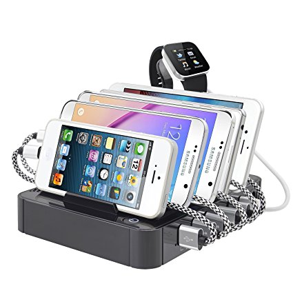 50W 6-Port USB Charging Station with Surge Protection - Black
