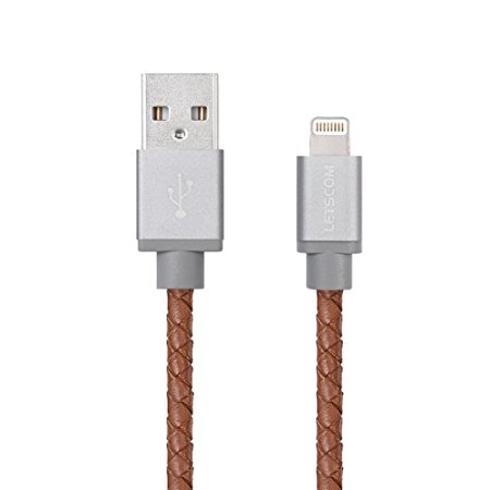 LETSCOM Apple Certified Lightning to USB PU Leather Coated Cable 3.3ft (1M) for iPhone - Brown