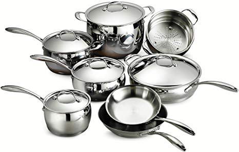 Tramontina 80102/202DS Gourmet Domus Stainless Steel, Induction-Ready, Impact-Bonded, Tri-Ply Base Cookware Set, 13 Piece, Made in Brazil