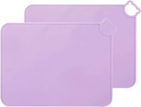 ME.FAN Silicone Placemats for Kids Baby Toddlers Non-Slip | Tablemats Stain Resistant Anti-Skid Reusable Dishwasher Safe Table Mats | Portable Food Mat Travel Set of 2 (2 Set-Purple)
