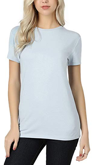 ToBeInStyle Women's Slim Fit Crew Neck Short Sleeve Longline Tee