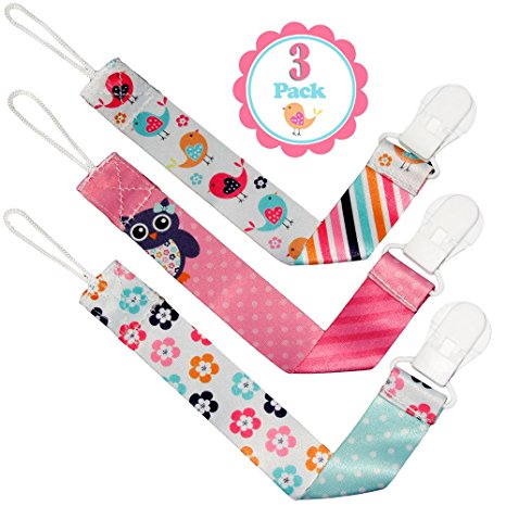 Liname Dummy Clip for Girls - 3 Pack - Premium Quality & Modern 2-Sided Design - Dummy Clips Fit all Dummies & Soothers - Perfect Baby Gift