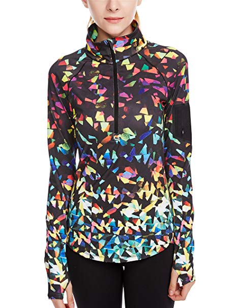 icyzone Women's Workout Yoga Track Jacket 1/2 Zip Long Sleeve Running Shirt