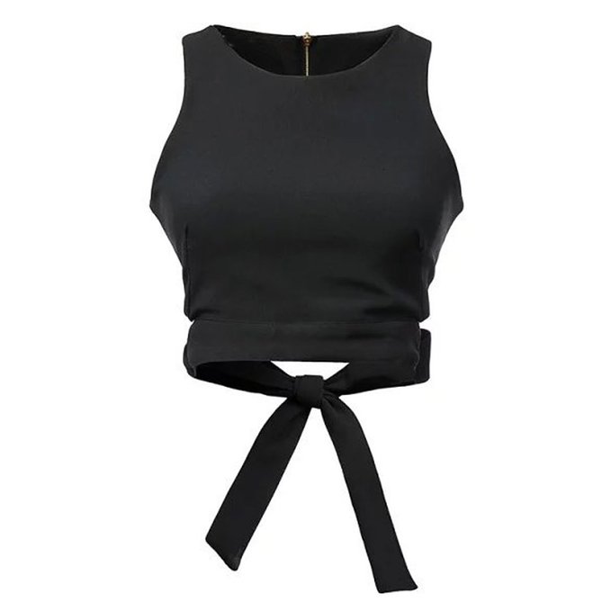 Abaday Black Bow Tie Cut Out Crop Top