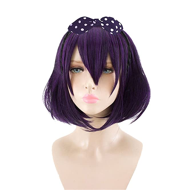 Xingwang Queen Anime 35cm Short Straight Black Purple Mixed Cosplay Wig   Free Cap