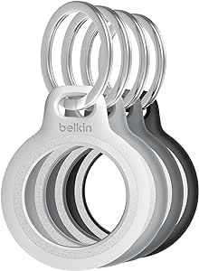 Belkin Apple AirTag Reflective Secure Holder w/Key Ring - AirTag Keychain - AirTag Holder - AirTag Keychain Accessories - Reflective & Scratch Resistant AirTag Case w/Raised Edges - 4-Pack Grayscale