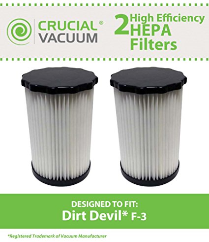 2 Highly Durable Washable & Reusable Dirt Devil F3 HEPA Filters; Compare to Dirt Devil Part No. 3-250435-001 (3250435001); Designed & Engineered by Crucial Vacuum