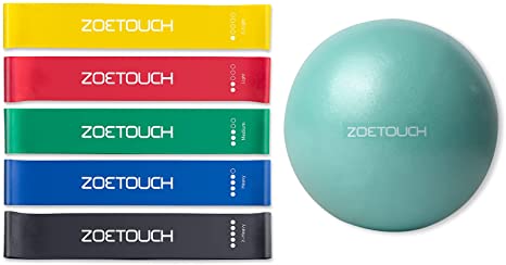 ZOETOUCH Resistance Loop Bands Set with Exercise Ball Included, Elastic Bands for Stretch, Strength Training, Squats, Legs, Butt, Thigh, Hip, Workout Fitness Tension Bands for Men & Women, 5 Resistance Levels, Durable