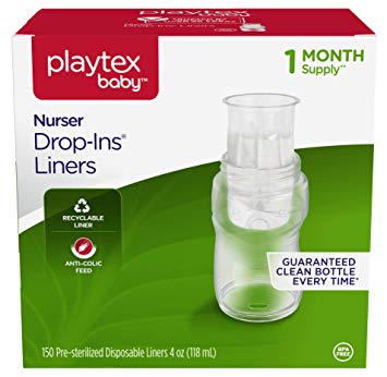 Playtex Baby Nurser Drop-Ins Baby Bottle Disposable Liners, Closer to Breastfeeding, 4 Ounce, 150 Count