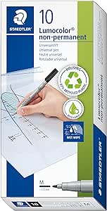 Staedtler Lumograph Non-Permanent Wet Erase Marker Pens, Medium Tip Refillable Colored Marker, Black, 315-9