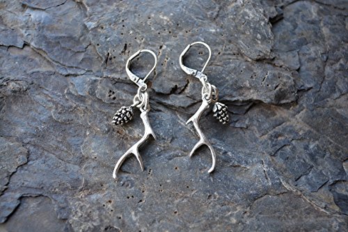 Silver Drop Nature Style Earrings, Deer Antler Earrings, Woodland Earrings, Antique Silver Antler Earrings, Hunting Jewelry