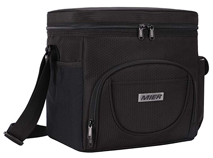 MIER Large Insulated Lunch Bag Picnic Soft cooler Bag for Men, Women, Adults, Leakproof Cooler, 24 Can, Black