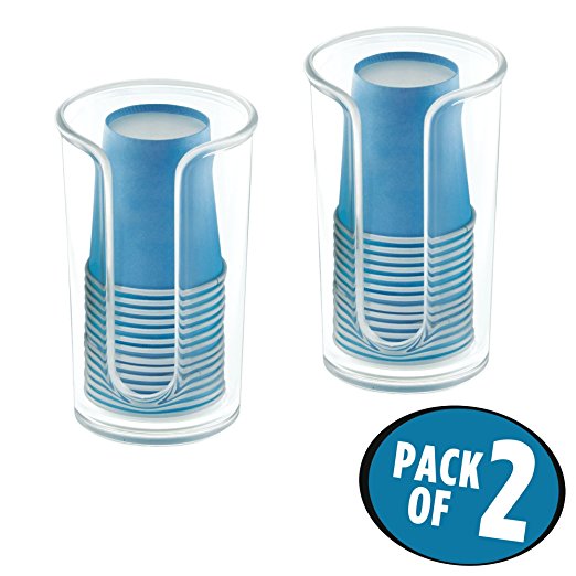 mDesign Disposable Paper Cup Dispenser for Bathroom Counter Tops, Vanities - Pack of 2, Clear