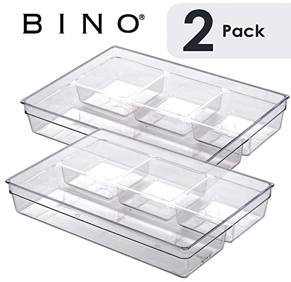 BINO Multi-Purpose Plastic Drawer Organizer, 4-Section (Clear, 2-Pack)