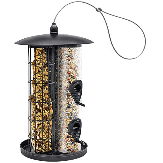 Sorbus Bird Feeder – Triple Tube Combination Hanging Feeder for Mixed Seed and More, Premium Iron Metal Design with Hanger, Great for Attracting Birds Outdoors, Backyard, Garden (Black)